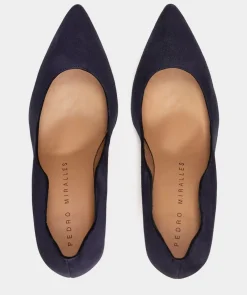 Chaussure Pedro Miralles Chaussures A Talons Avec Un Bout Pointu Fin, En Daim Bleu Marine. Amalfi Navy
