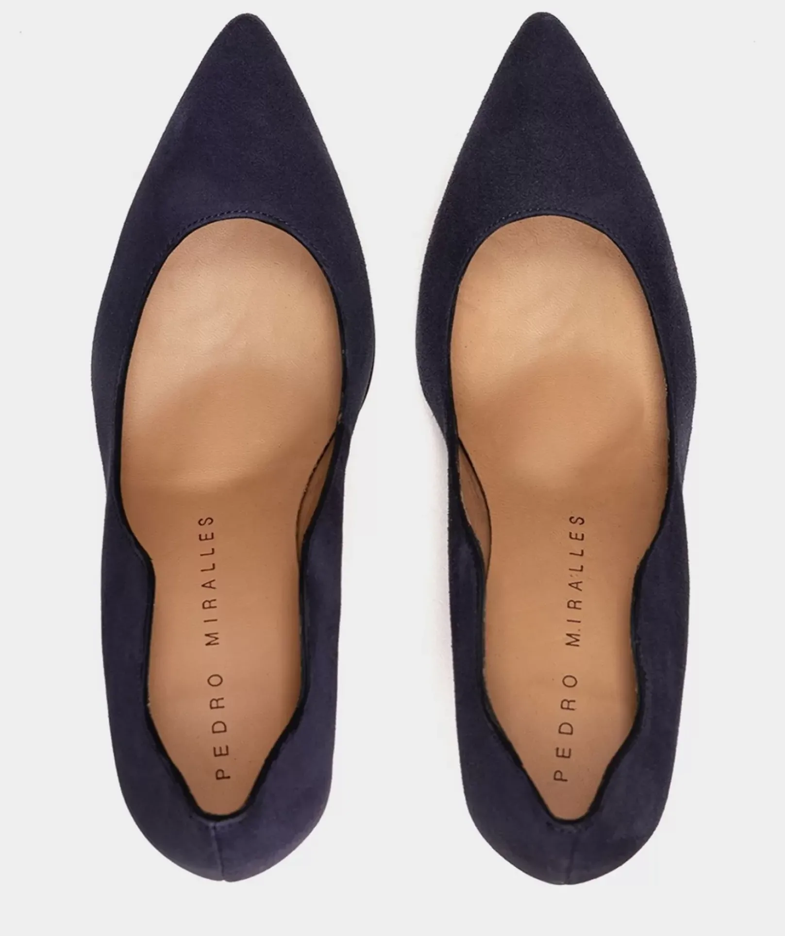 Chaussure Pedro Miralles Chaussures A Talons Avec Un Bout Pointu Fin, En Daim Bleu Marine. Amalfi Navy