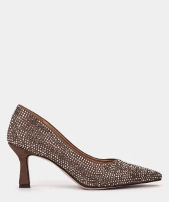 Chaussure Pedro Miralles Chaussures A Talons En Tissu Avec Strass Et Bout Fin Ante Strech Taupe