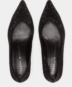 Chaussure Pedro Miralles Chaussures A Talons En Tissu Avec Strass. Ante Strech Taupe