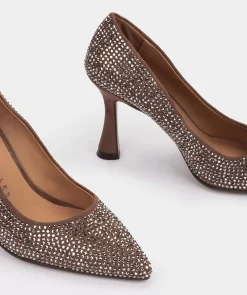 Chaussure Pedro Miralles Chaussures A Talons En Tissu Avec Strass. Ante Strech Taupe