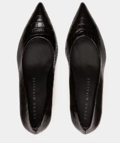 Chaussure Pedro Miralles Chaussures A Talons Hauts A Bout Pointu En Cuir Noir Embosse Coco Negro