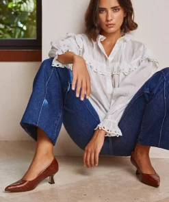 Chaussure Pedro Miralles Chaussures A Talons Hauts A Bout Pointu En Cuir Marron Embosse Coco Whisky