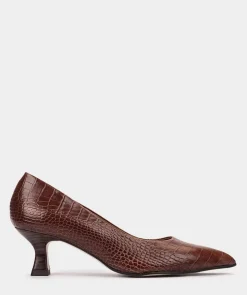 Chaussure Pedro Miralles Chaussures A Talons Hauts A Bout Pointu En Cuir Marron Embosse Coco Whisky