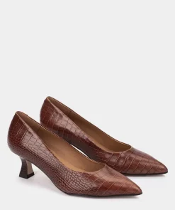 Chaussure Pedro Miralles Chaussures A Talons Hauts A Bout Pointu En Cuir Marron Embosse Coco Whisky