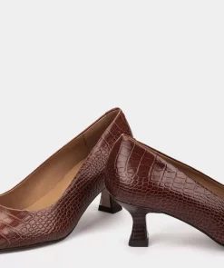 Chaussure Pedro Miralles Chaussures A Talons Hauts A Bout Pointu En Cuir Marron Embosse Coco Whisky