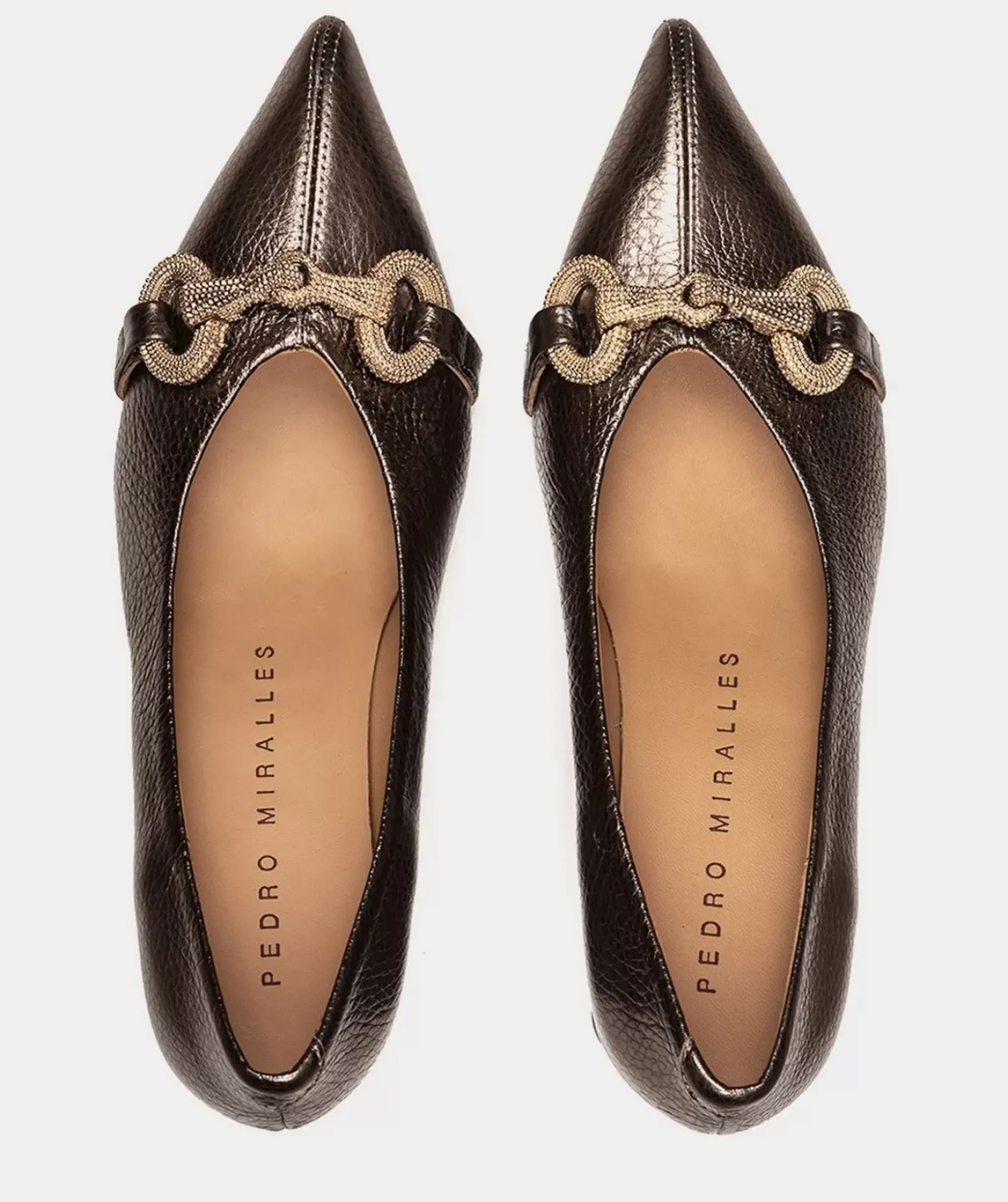 Chaussure Pedro Miralles Escarpins A Bouts Pointus En Cuir Metallise De Couleur Bronze Nucleo Metal Bronzo