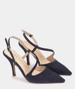 Chaussure Pedro Miralles Escarpins En Daim Bleu Marine A Bout Pointu Amalfi Navy