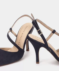 Chaussure Pedro Miralles Escarpins En Daim Bleu Marine A Bout Pointu Amalfi Navy