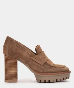 Chaussure Pedro Miralles Mocassins A Talon En Croute De Cuir De Couleur Marron Velour Birra