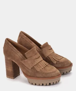 Chaussure Pedro Miralles Mocassins A Talon En Croute De Cuir De Couleur Marron Velour Birra