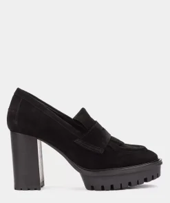 Chaussure Pedro Miralles Mocassins A Talon En Croute De Cuir De Couleur Noire Velour Negro