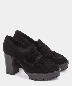 Chaussure Pedro Miralles Mocassins A Talon En Croute De Cuir De Couleur Noire Velour Negro