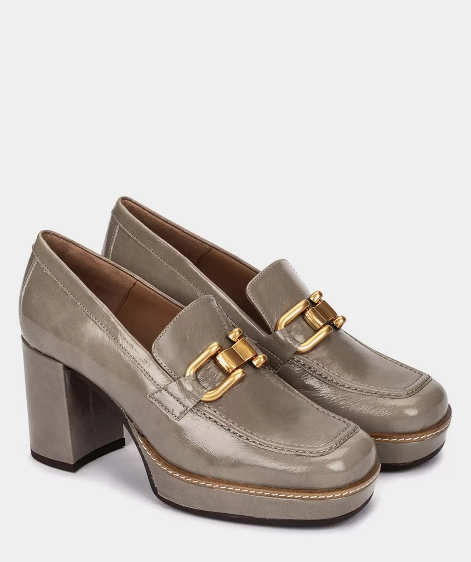 Chaussure Pedro Miralles Mocassins A Talon En Cuir Verni De Couleur Marron Venice Peltro