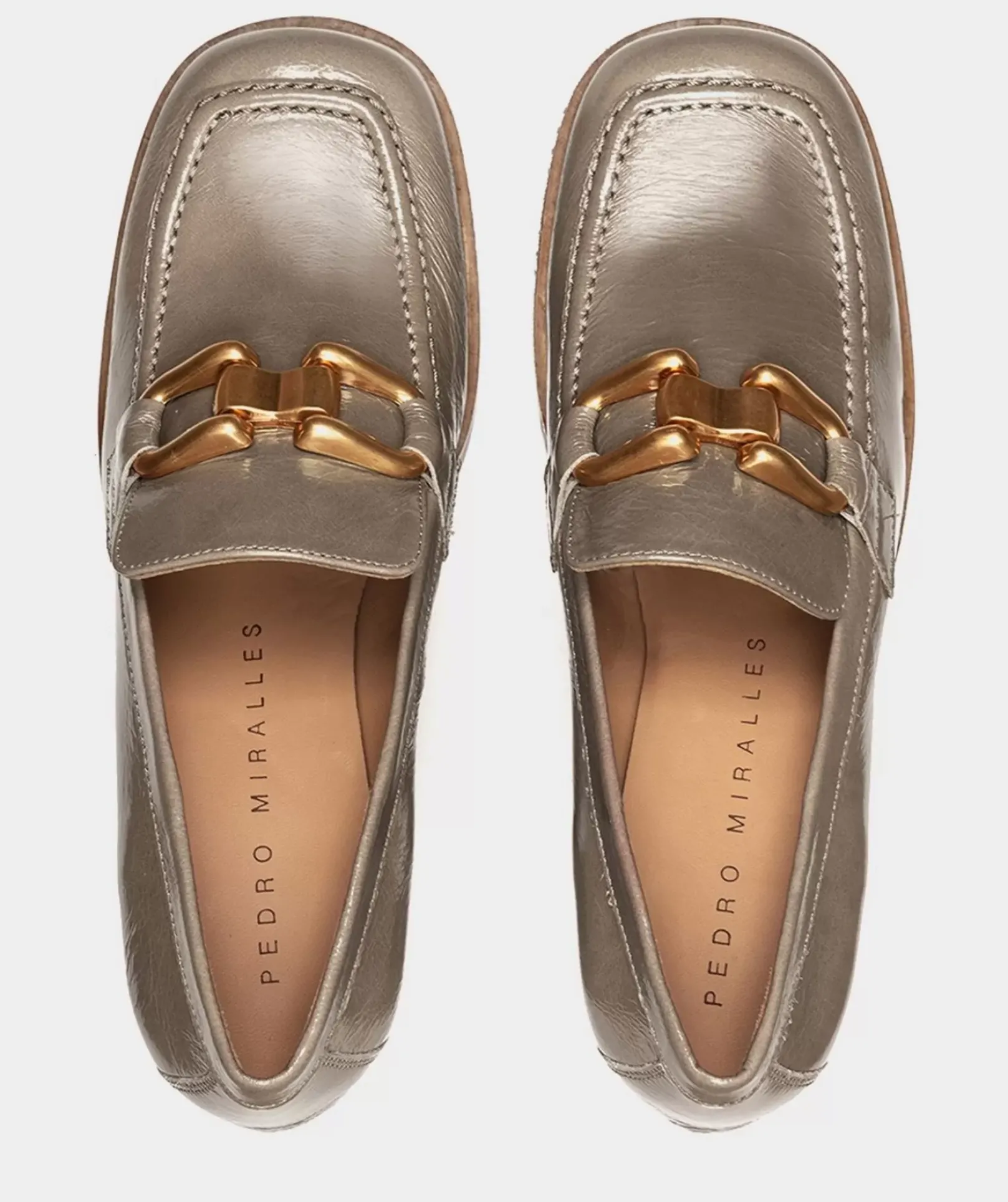 Chaussure Pedro Miralles Mocassins A Talon En Cuir Verni De Couleur Marron Venice Peltro