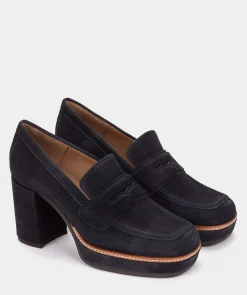 Chaussure Pedro Miralles Mocassins En Croute De Cuir Bleu Marine Velour Navy