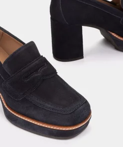 Chaussure Pedro Miralles Mocassins En Croute De Cuir Bleu Marine Velour Navy