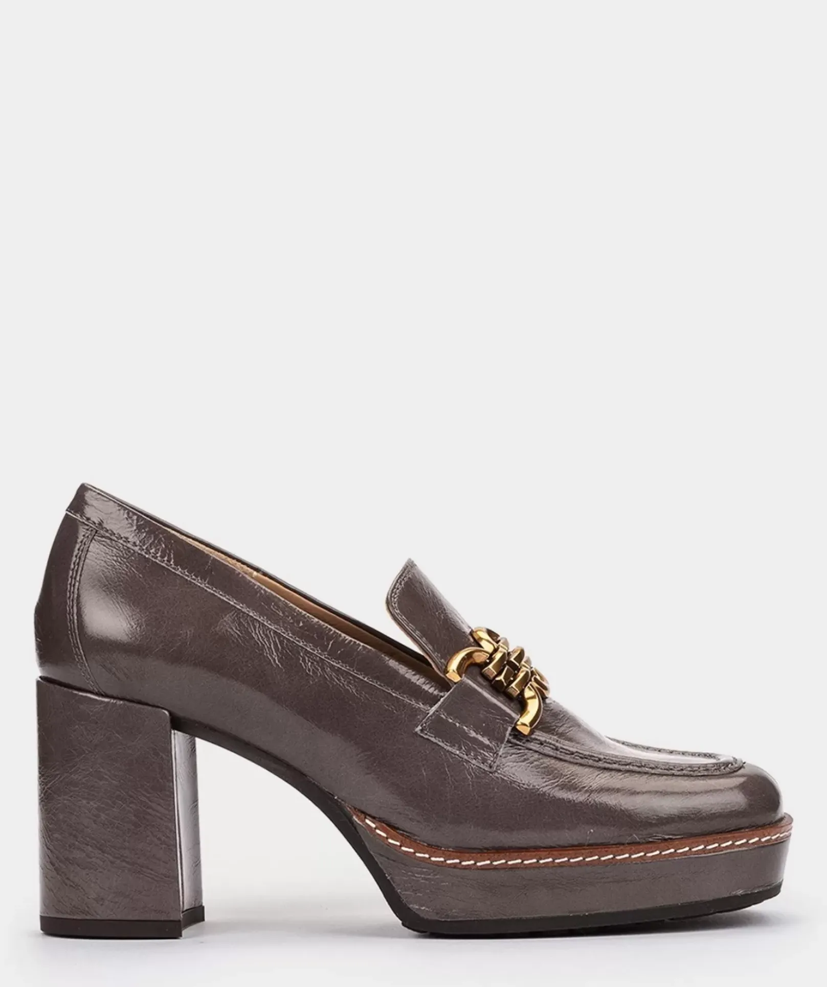 Chaussure Pedro Miralles Mocassins En Cuir Verni A Talons Et Plateforme Venice Elefante