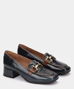 Chaussure Pedro Miralles Mocassins En Cuir Verni Bleu Marine Avec Ornements Dorees Venice Petroleo Venice Polisandro