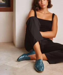 Chaussure Pedro Miralles Mocassins En Cuir Verni Bleu Reflex Petroleo