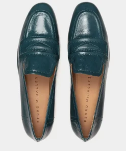 Chaussure Pedro Miralles Mocassins En Cuir Verni Bleu Reflex Petroleo