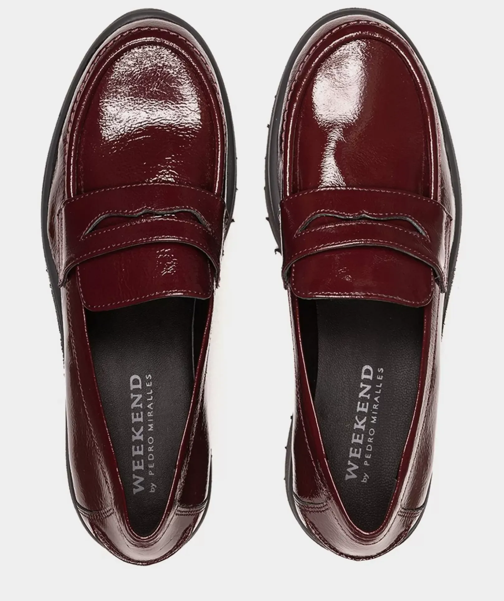 Chaussure Pedro Miralles Mocassins En Cuir Verni Couleur Vin Reflex Wine