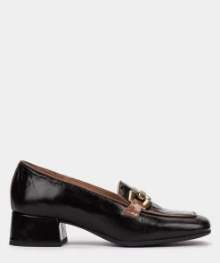 Chaussure Pedro Miralles Mocassins En Cuir Verni Noir Avec Bordure Doree Venice Negro