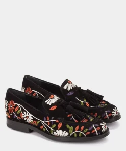 Chaussure Pedro Miralles Mocassins En Tissu Brode Noir Amalfi Negro