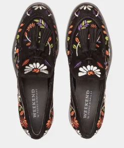 Chaussure Pedro Miralles Mocassins En Tissu Brode Noir Amalfi Negro