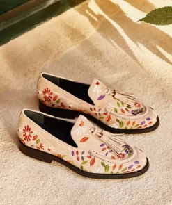 Chaussure Pedro Miralles Mocassins En Tissu Brode Beige Amalfi Sabbia