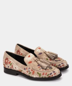 Chaussure Pedro Miralles Mocassins En Tissu Brode Beige Amalfi Sabbia