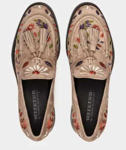 Chaussure Pedro Miralles Mocassins En Tissu Brode Beige Amalfi Sabbia