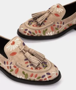 Chaussure Pedro Miralles Mocassins En Tissu Brode Beige Amalfi Sabbia