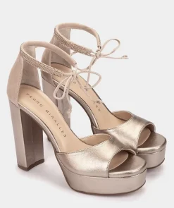 Chaussure Pedro Miralles Sandales A Talon En Cuir Metallise De Couleur Fumee Napa Metal Humo