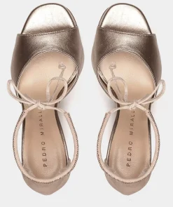 Chaussure Pedro Miralles Sandales A Talon En Cuir Metallise De Couleur Fumee Napa Metal Humo