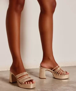 Chaussure Pedro Miralles Sandales A Talon En Cuir Metallise Dore Serpiente Metal Platino