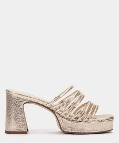 Chaussure Pedro Miralles Sandales A Talon En Cuir Metallise Dore Serpiente Metal Platino