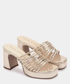 Chaussure Pedro Miralles Sandales A Talon En Cuir Metallise Dore Serpiente Metal Platino