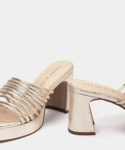Chaussure Pedro Miralles Sandales A Talon En Cuir Metallise Dore Serpiente Metal Platino