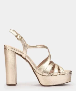 Chaussure Pedro Miralles Sandales A Talon Haut En Cuir Avec Plateforme Napa Metal Platino