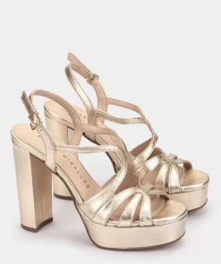Chaussure Pedro Miralles Sandales A Talon Haut En Cuir Avec Plateforme Napa Metal Platino