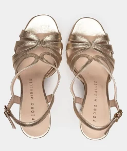 Chaussure Pedro Miralles Sandales A Talon Haut En Cuir Avec Plateforme Napa Metal Platino