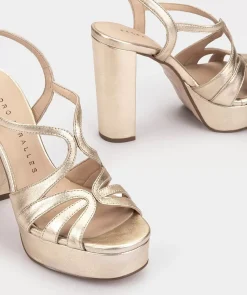 Chaussure Pedro Miralles Sandales A Talon Haut En Cuir Avec Plateforme Napa Metal Platino