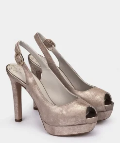 Chaussure Pedro Miralles Sandales A Talon Haut En Cuir Metallise Burma Humo