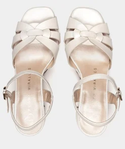 Chaussure Pedro Miralles Sandales A Talon Large Et Plateforme En Cuir. Nacarado Perla