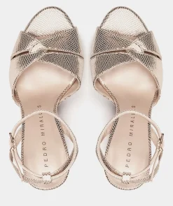 Chaussure Pedro Miralles Sandales A Talon Plateforme En Cuir Serpiente Metal Blue