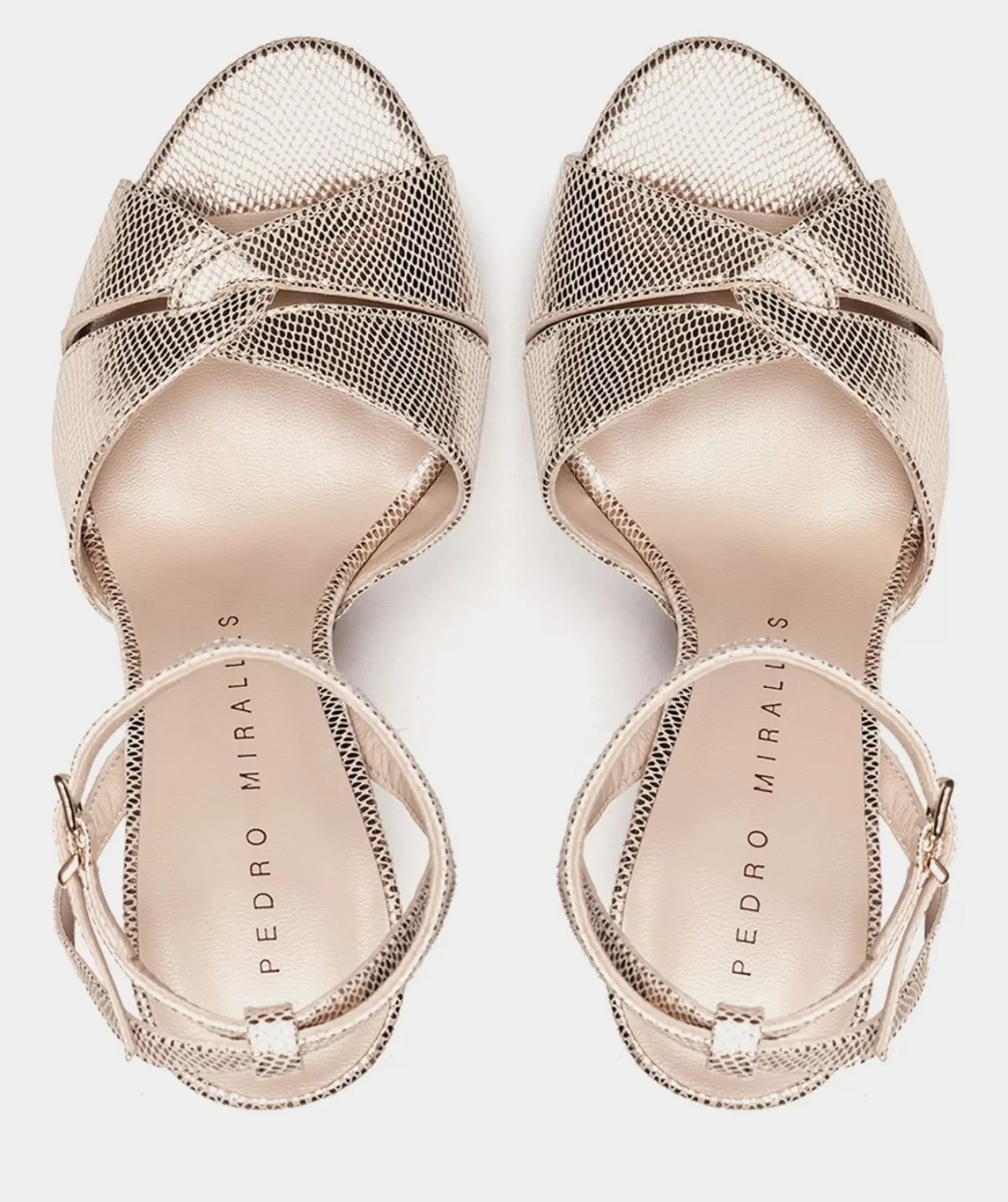 Chaussure Pedro Miralles Sandales A Talon Plateforme En Cuir Serpiente Metal Blue