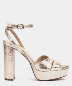 Chaussure Pedro Miralles Sandales A Talon Plateforme En Cuir Serpiente Metal Platino