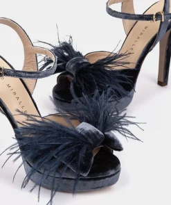 Chaussure Pedro Miralles Sandales A Talon Plateforme En Velours Velvet Marino