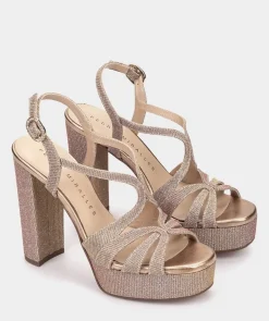 Chaussure Pedro Miralles Sandales A Talon Plateforme En Tissu Brillant Nude Nadia Nude